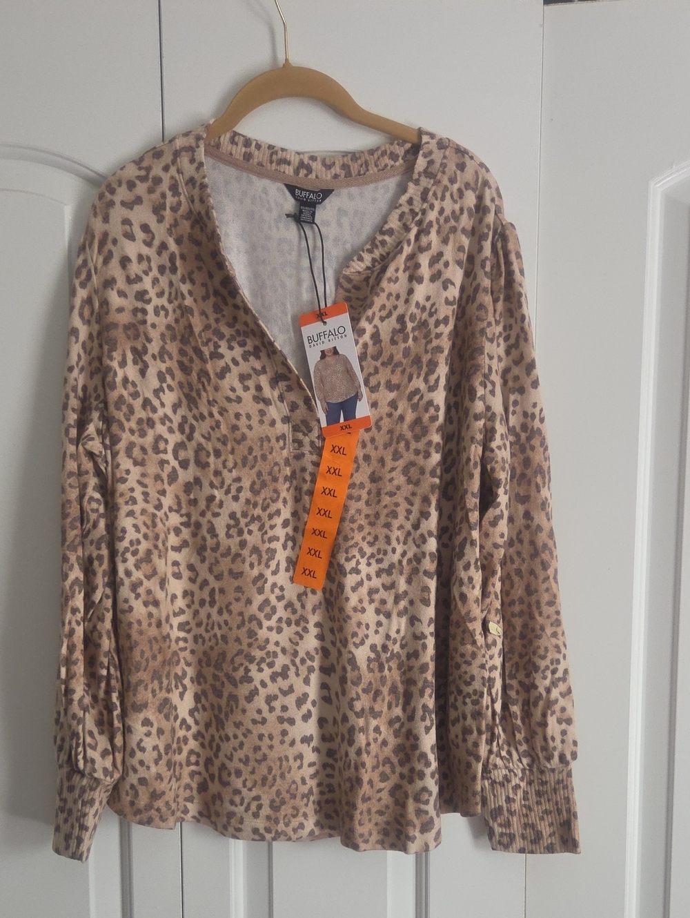 Buffalo David Bitton Beige Leopard-Print Long Sleeve Top